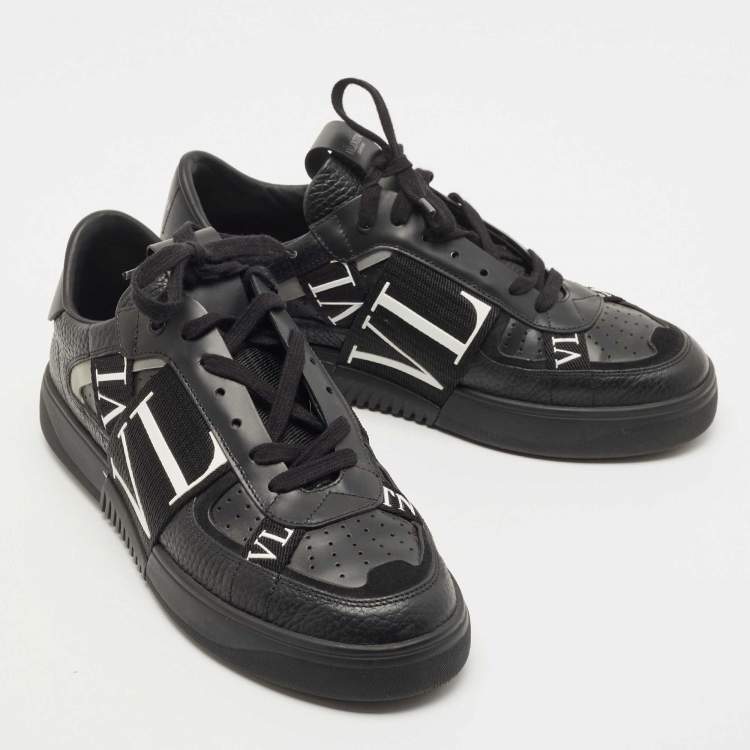 Pre Owned Valentino Black Leather VLTN Low Top Sneakers Size 42