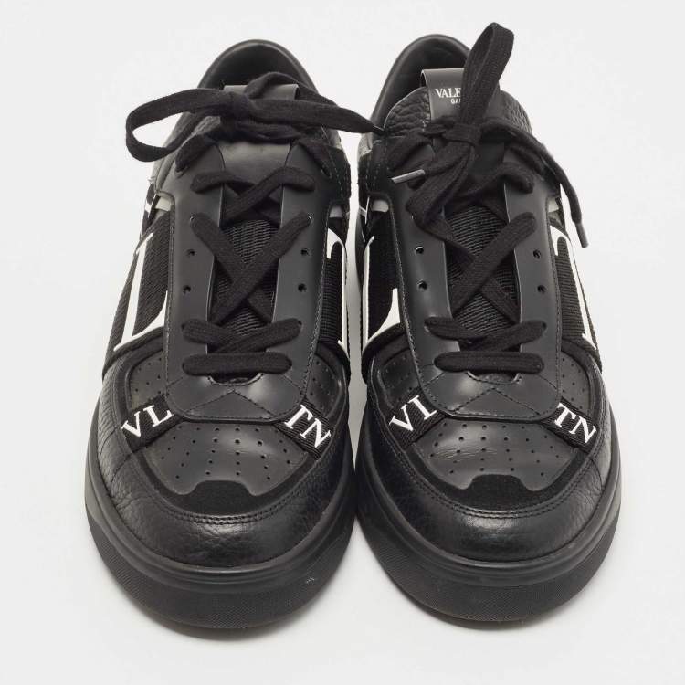 Pre Owned Valentino Black Leather VLTN Low Top Sneakers Size 42