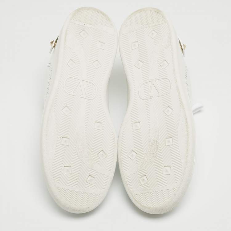 Pre Owned Valentino White Leather Backnet Rockstud Low Top Sneakers Size 42
