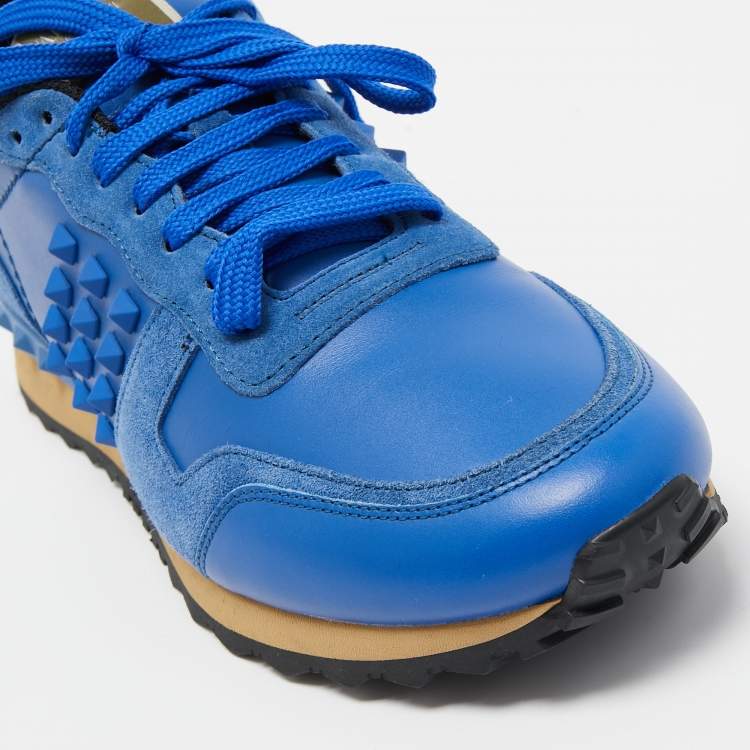 Pre Owned Valentino Blue Leather and Suede Rockrunner Sneakers Size 40