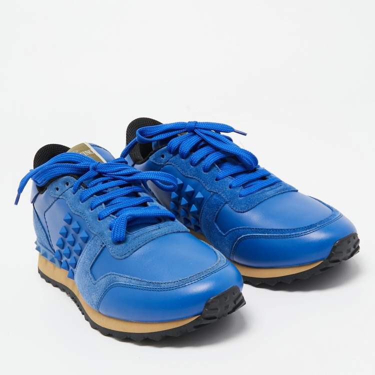 Pre Owned Valentino Blue Leather and Suede Rockrunner Sneakers Size 40