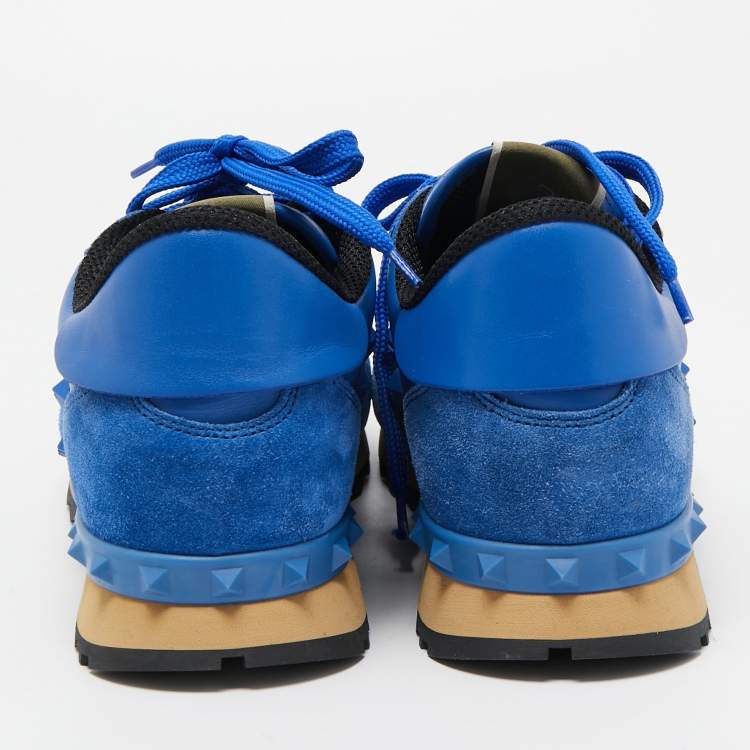 Pre Owned Valentino Blue Leather and Suede Rockrunner Sneakers Size 40