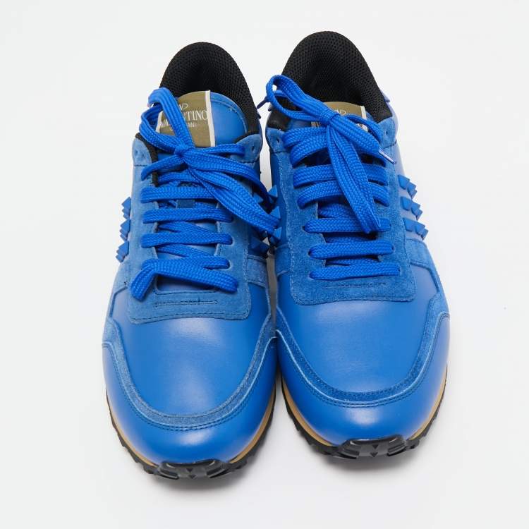 Pre Owned Valentino Blue Leather and Suede Rockrunner Sneakers Size 40