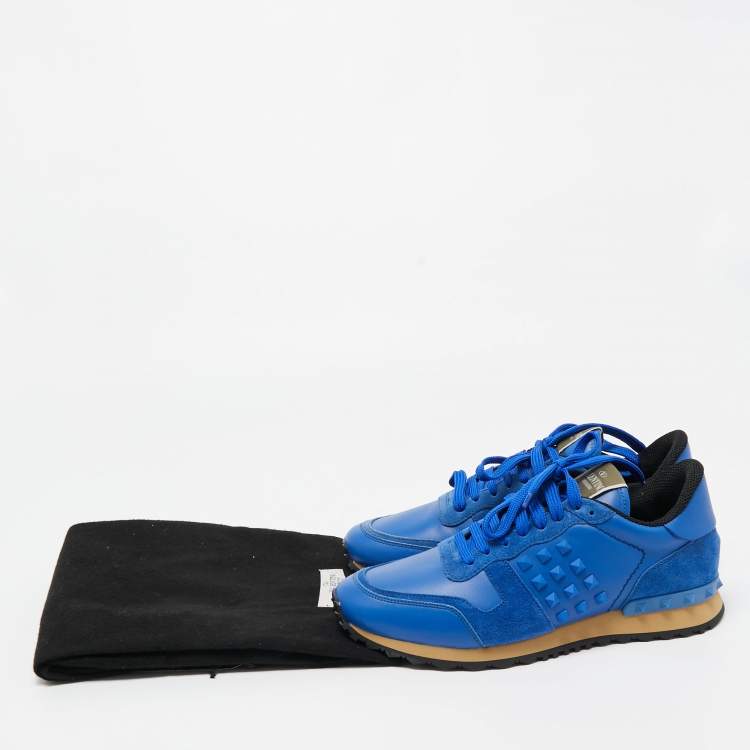 Pre Owned Valentino Blue Leather and Suede Rockrunner Sneakers Size 40