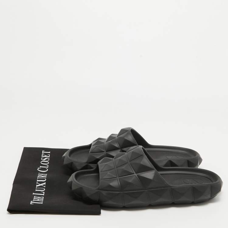 Pre Owned Valentino Garavani Black Rubber Slide Flats Size 41