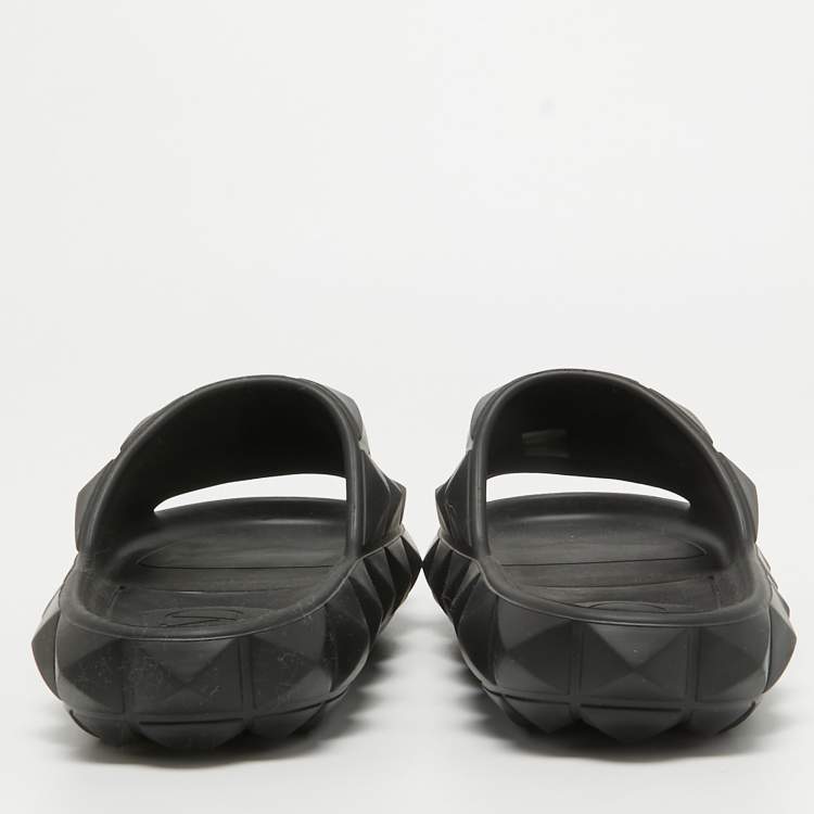 Pre Owned Valentino Garavani Black Rubber Slide Flats Size 41