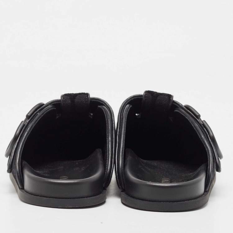 Pre Owned Valentino Garavani Black Fabric and Leather Toile Iconographe VLogo Mules Size 42