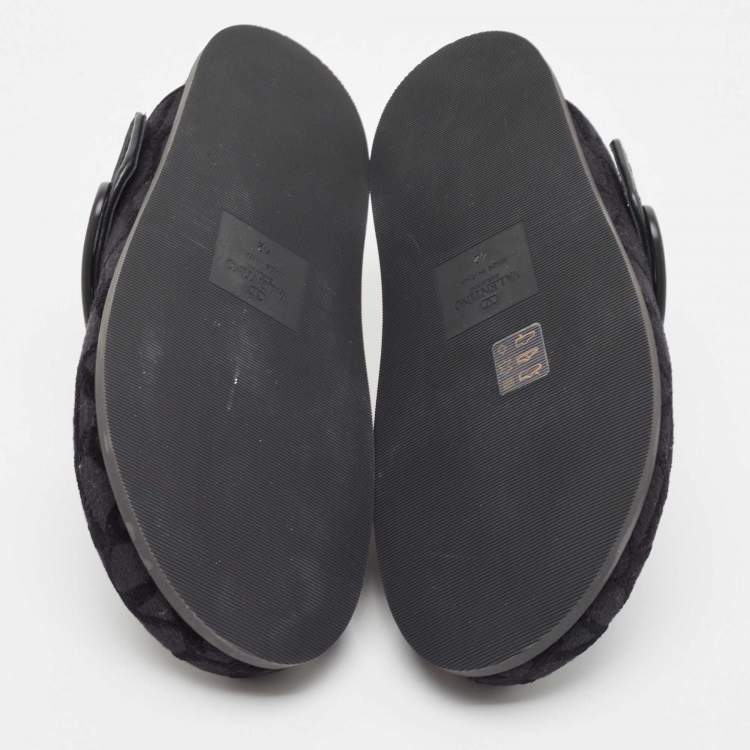 Pre Owned Valentino Garavani Black Fabric and Leather Toile Iconographe VLogo Mules Size 42