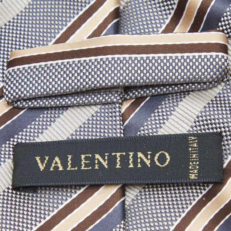 Pre Owned Valentino Vintage Multicolor Diagonal Striped Silk Traditional Tie 