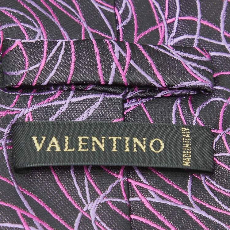 Pre Owned Valentino Vintage Purple Silk Jacquard Traditional Tie