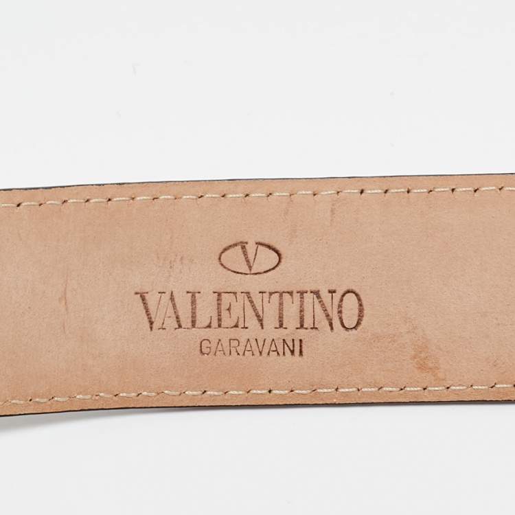 Pre Owned Valentino Metallic Leather Crystals Embellished Vlogo Buckle Belt 90CM