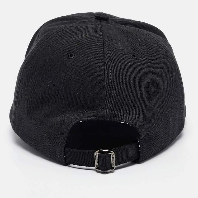 Pre Owned Valentino Black V-Logo Embroidered Cotton Baseball Cap Size 59