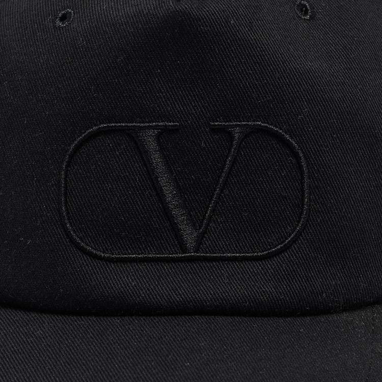 Pre Owned Valentino Black V-Logo Embroidered Cotton Baseball Cap Size 59