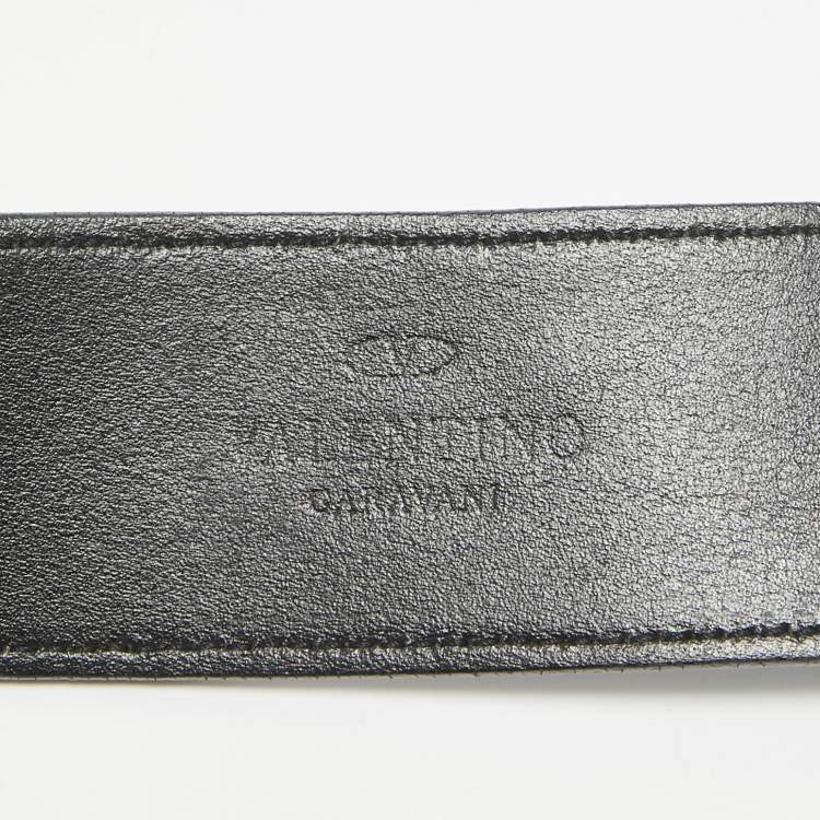 Pre Owned Valentino Black Patent Leather Logo Square Buckle Belt 90CM