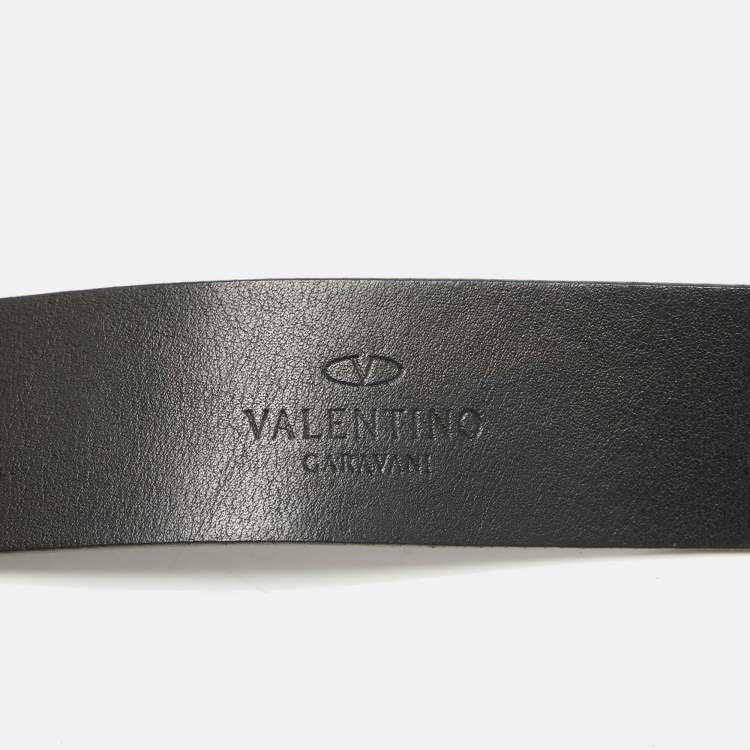 Pre Owned Valentino Black Leather Vlogo Square Buckle Reversible  Belt 110 CM