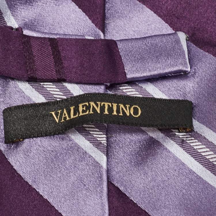 Pre Owned Valentino Purple Diagonal Striped Silk Tie