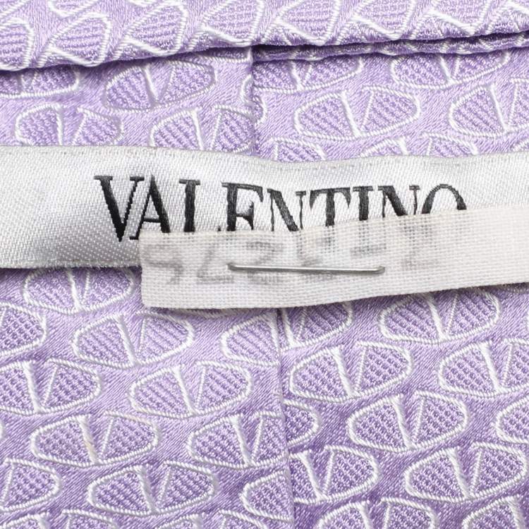 Pre Owned Valentino Purple Logo Patterned Silk Tie