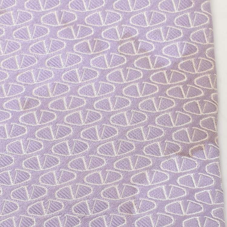 Pre Owned Valentino Purple Logo Patterned Silk Tie