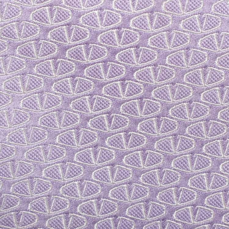 Pre Owned Valentino Purple Logo Patterned Silk Tie