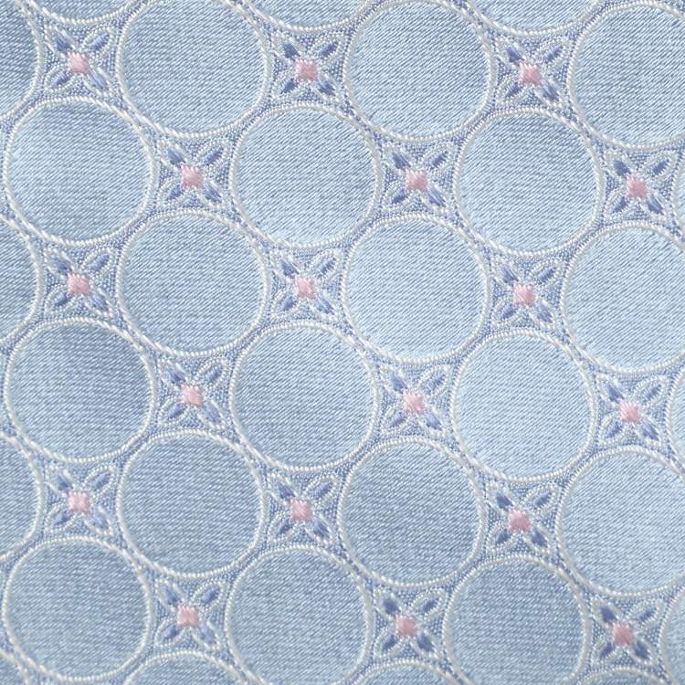 Pre Owned Valentino Light Blue Circle Embroidered Pattern Silk Tie