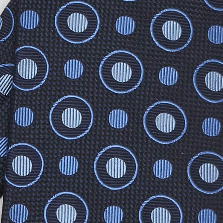 Pre Owned Gianfranco Valentino Vintage Navy Blue Patterned Silk Jacquard Traditional Tie