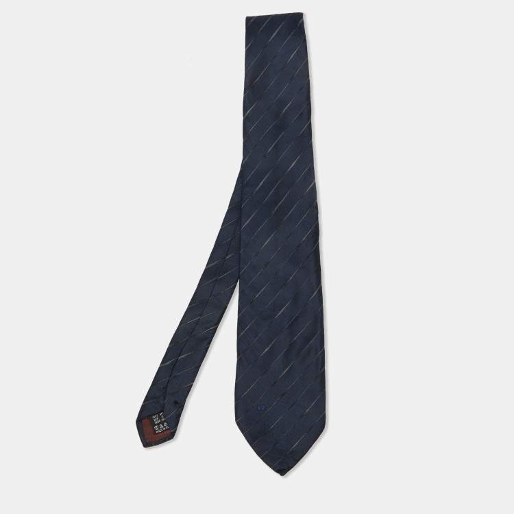 Pre Owned Valentino Vintage Navy Blue Diagonal Striped Silk Tie