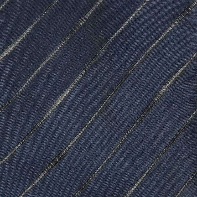 Pre Owned Valentino Vintage Navy Blue Diagonal Striped Silk Tie