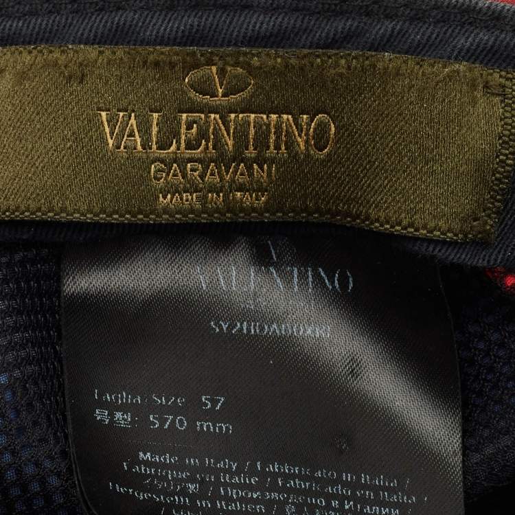 Pre Owned Valentino Navy Blue Camouflage Print Synthetic Baseball Hat Size 57