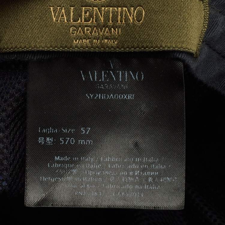 Pre Owned Valentino Navy Blue Camouflage Print Synthetic Baseball Hat Size 57