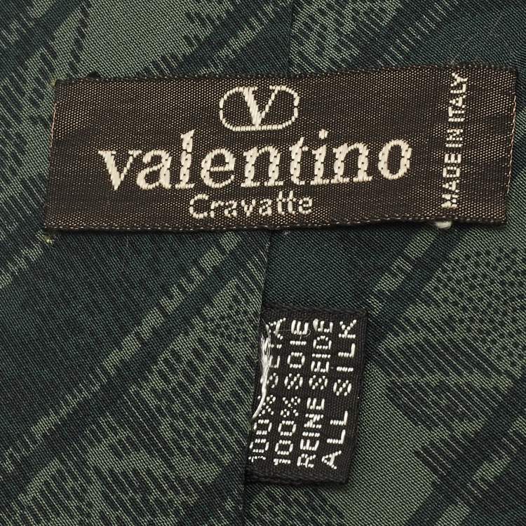 Pre Owned Valentino Vintage Green Printed Silk Traditional Tie 