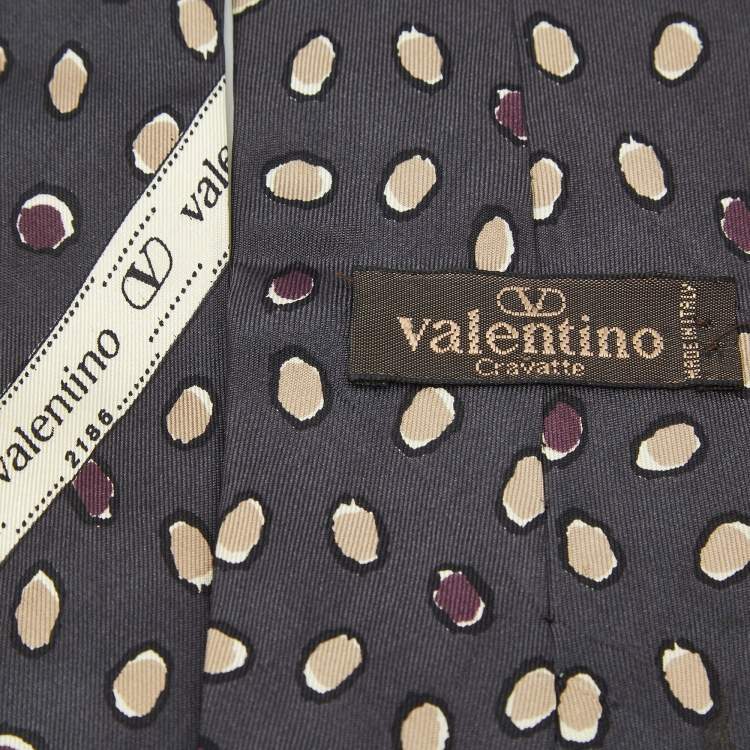 Pre Owned Valentino Vintage Dark Grey Printed Silk Tie