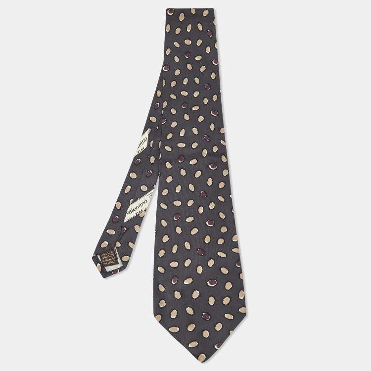 Pre Owned Valentino Vintage Dark Grey Printed Silk Tie
