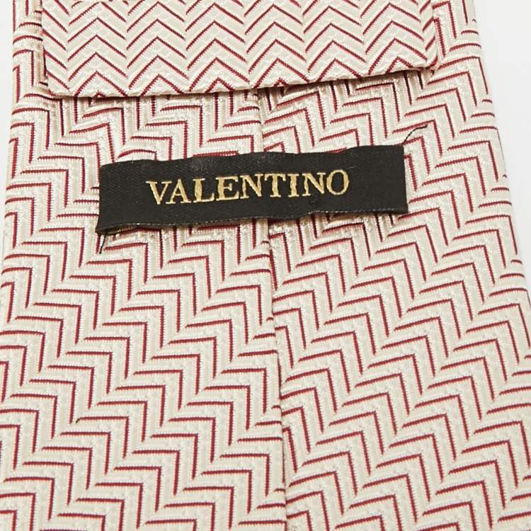 Pre Owned Valentino Beige Patterned Silk Tie