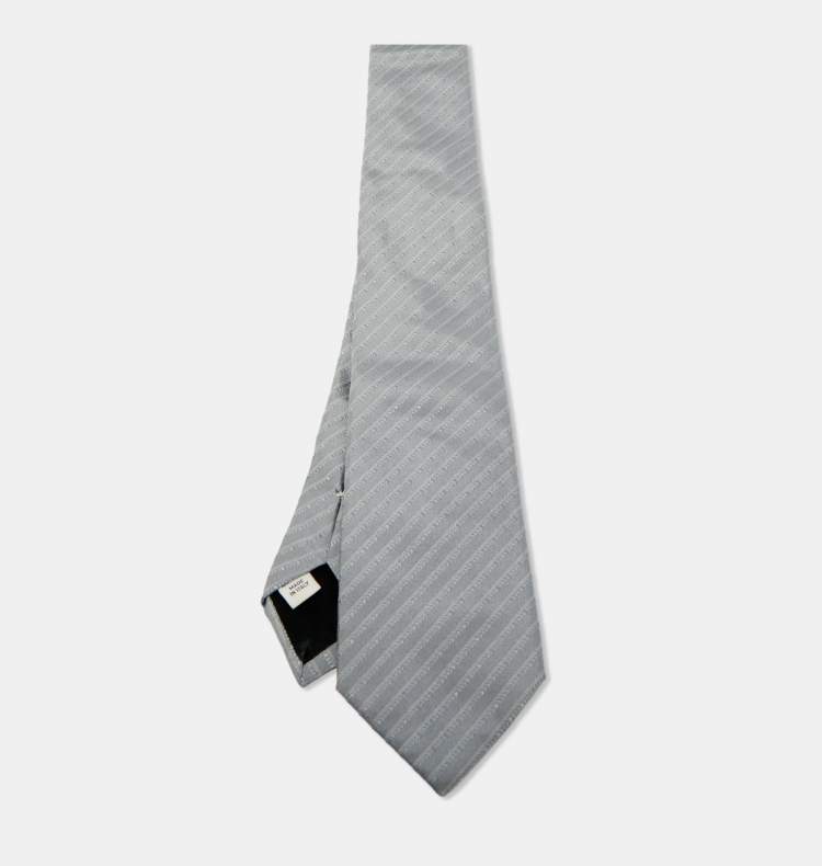 Pre Owned Valentino Grey Striped Silk Tie