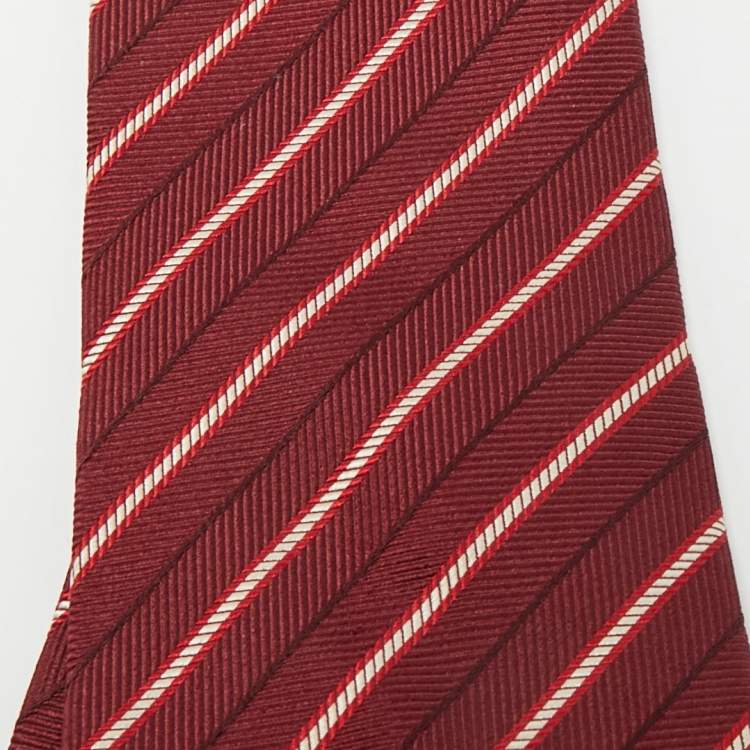 Pre Owned Valentino Red Diagonal striped Silk Tie