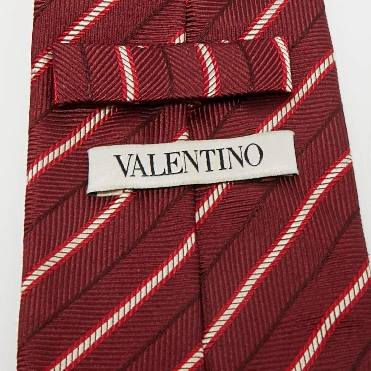 Pre Owned Valentino Red Diagonal striped Silk Tie