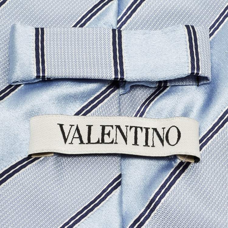 Pre Owned Valentino Blue Diagonal Striped Silk Tie