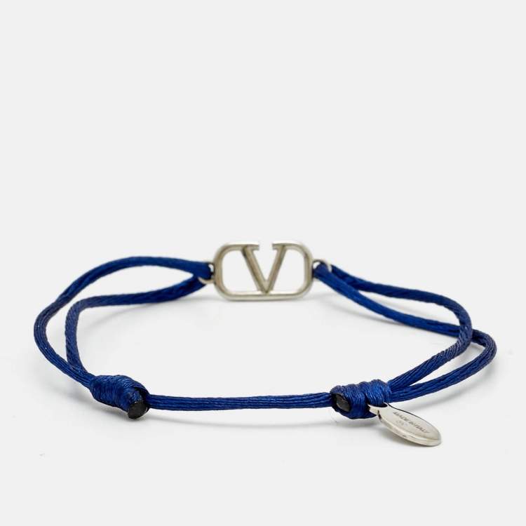 مملوكة مسبقًا Valentino Vlogo Silver Tone Cord Bracelet 