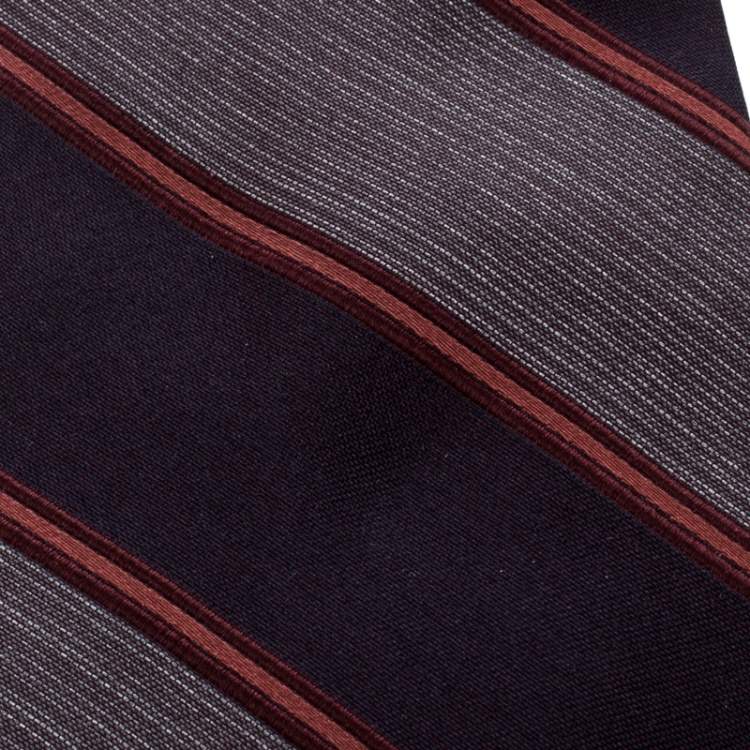 Pre Owned Valentino Brown Diagonal Striped Traditional Silk Tie