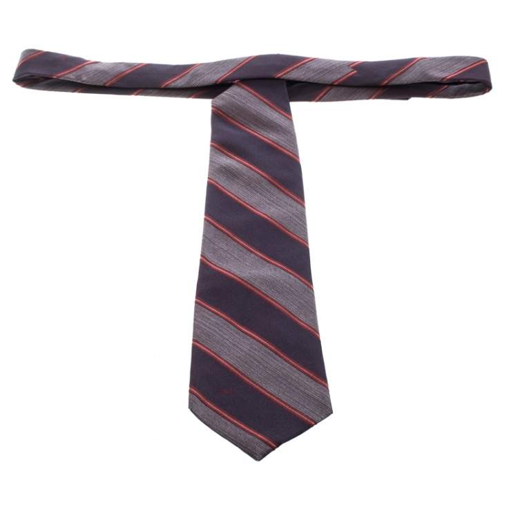 Pre Owned Valentino Brown Diagonal Striped Traditional Silk Tie
