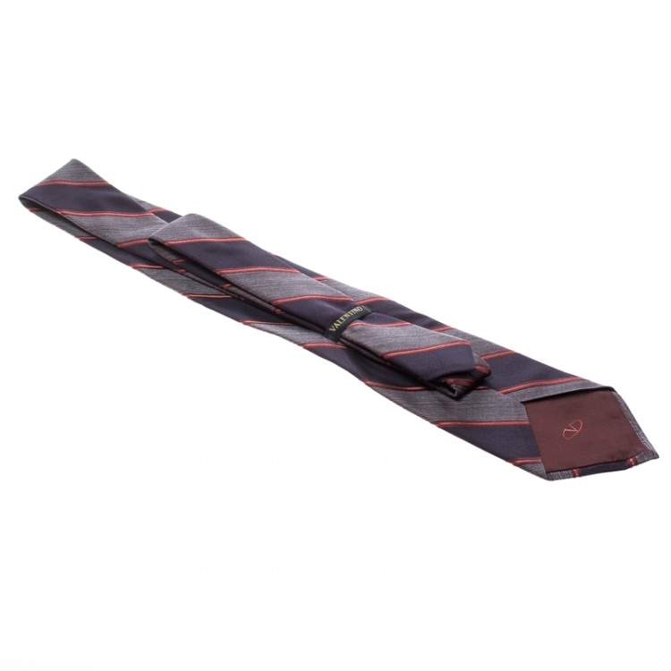 Pre Owned Valentino Brown Diagonal Striped Traditional Silk Tie
