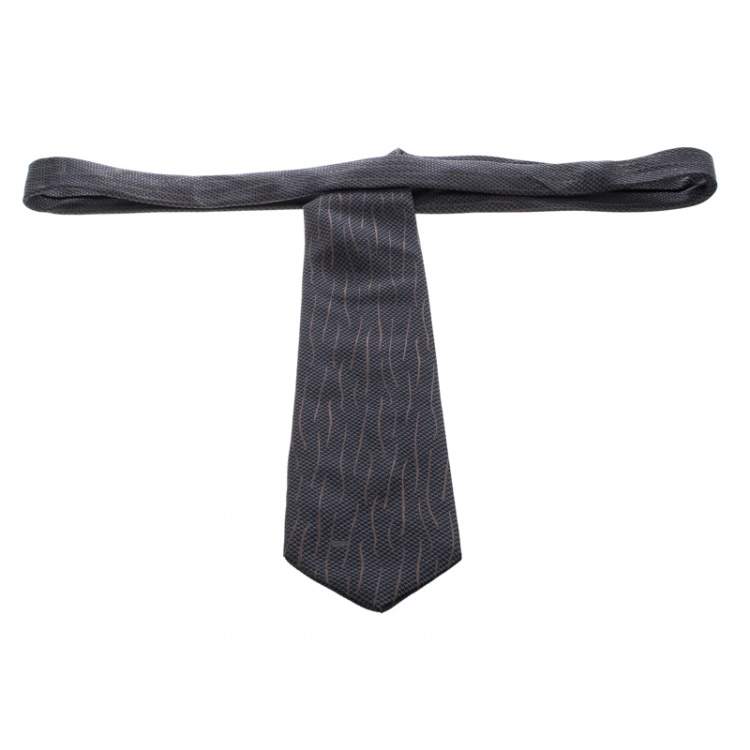 Pre Owned Valentino Dark Grey Patterned Silk Jacquard Traditional Tie