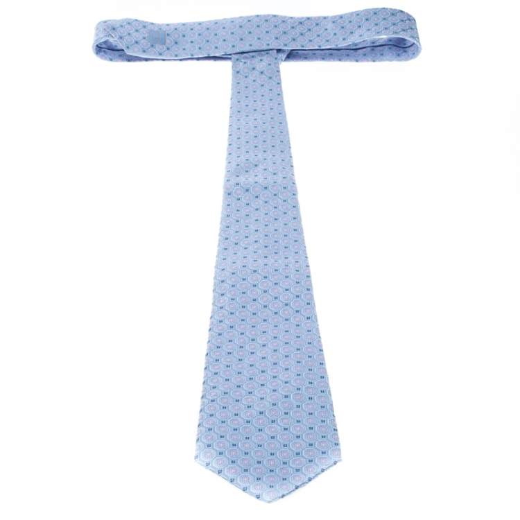 Pre Owned Valentino Blue and Pink Floral Patterned Silk Jacquard Tie