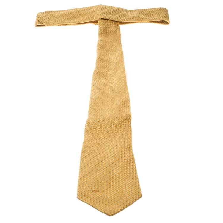 Pre Owned Valentino Yellow Dotted Patterned Silk Jacquard Tie