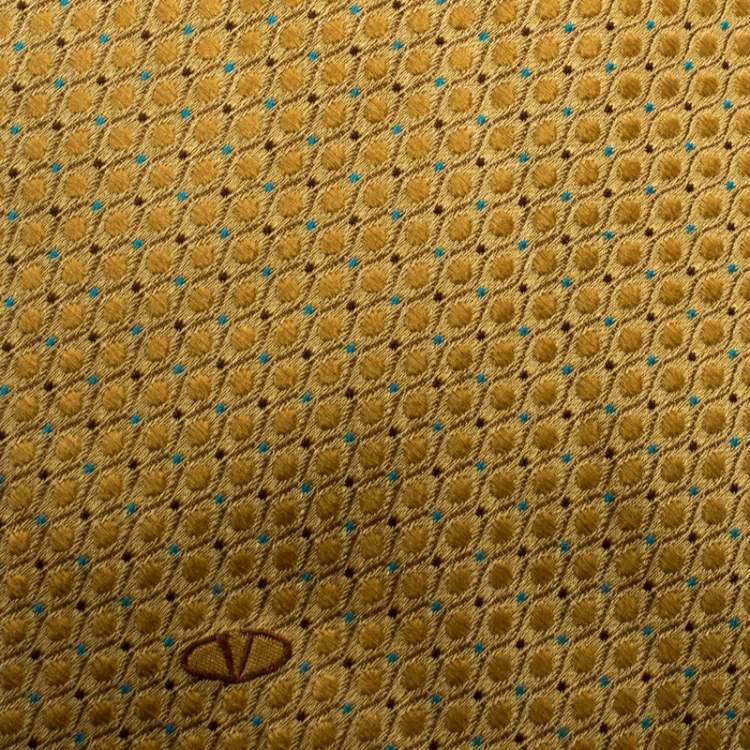 Pre Owned Valentino Yellow Dotted Patterned Silk Jacquard Tie