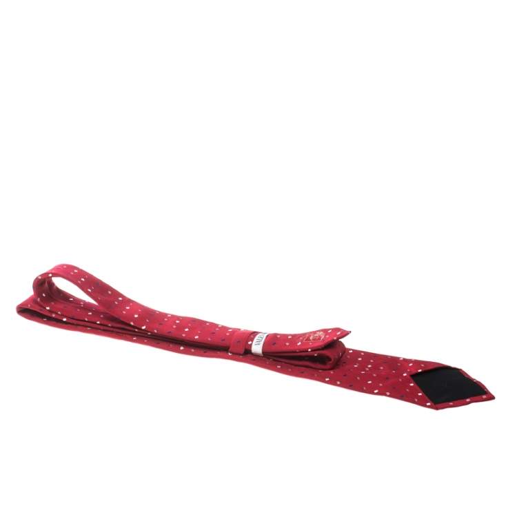 Pre Owned Valentino Red Embroidered Silk Jacquard Traditional Tie