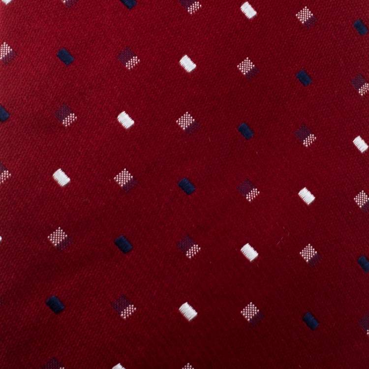 Pre Owned Valentino Red Embroidered Silk Jacquard Traditional Tie