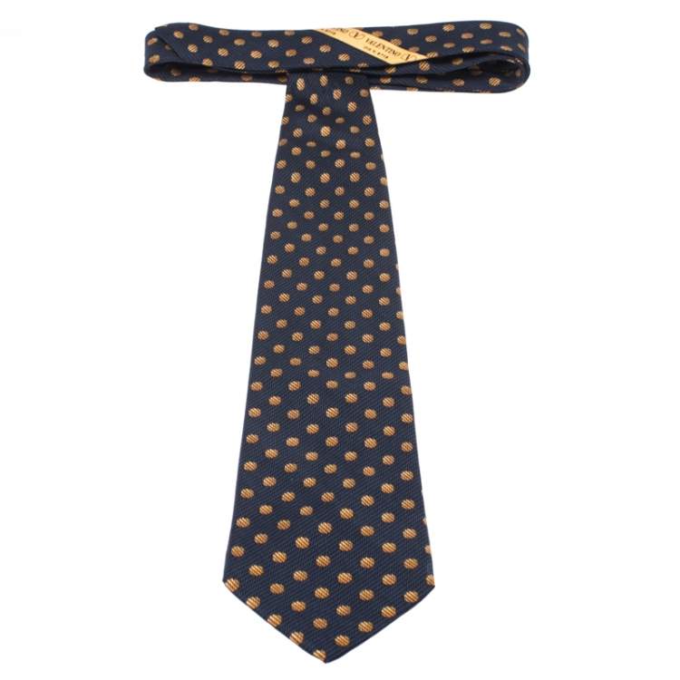 Pre Owned Valentino Vintage Blue Circle Print Silk Tie