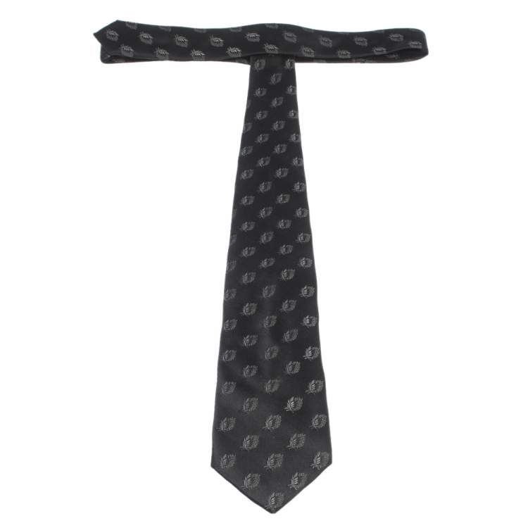 Pre Owned Valentino Black Floral Silk Jacquard Traditional Tie 