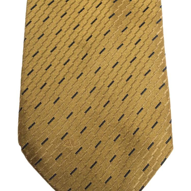 Pre Owned Valentino Mustard Yellow Diagonal Pattern Traditional Silk Tie
